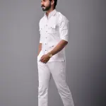 Comfy White Hunting Style Shirt | Premium Men's Sportswear | Classic Outdoor Design | Comfortable Cotton Fabric | Size 36-44